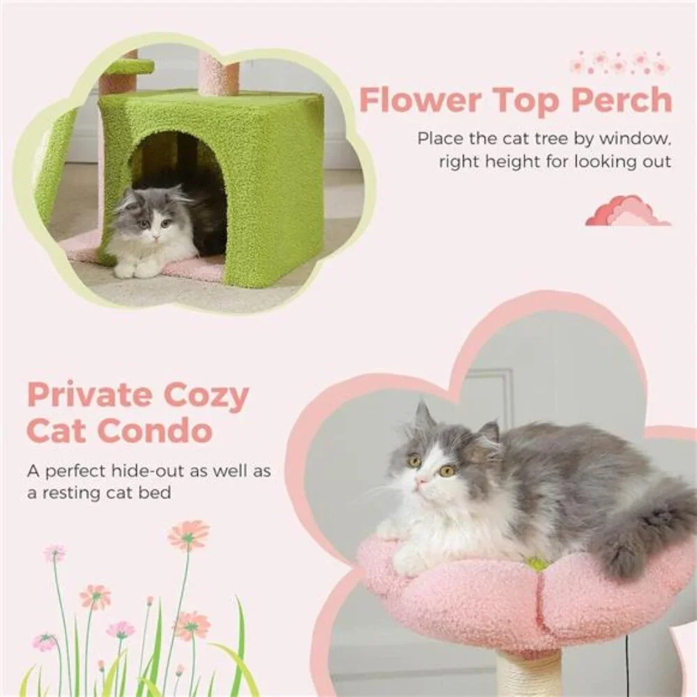 Flower Cat Tree Small Cat Tower Cat Condo with Sisal Scratc, 32''